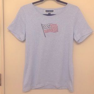 KAREN SCOTT Americana Embellished Flag Knit Top